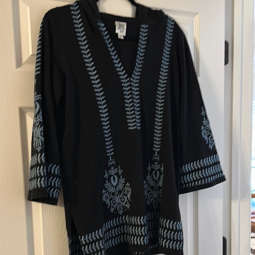 Ivy Jane Black Tunic with Blue Embroidery